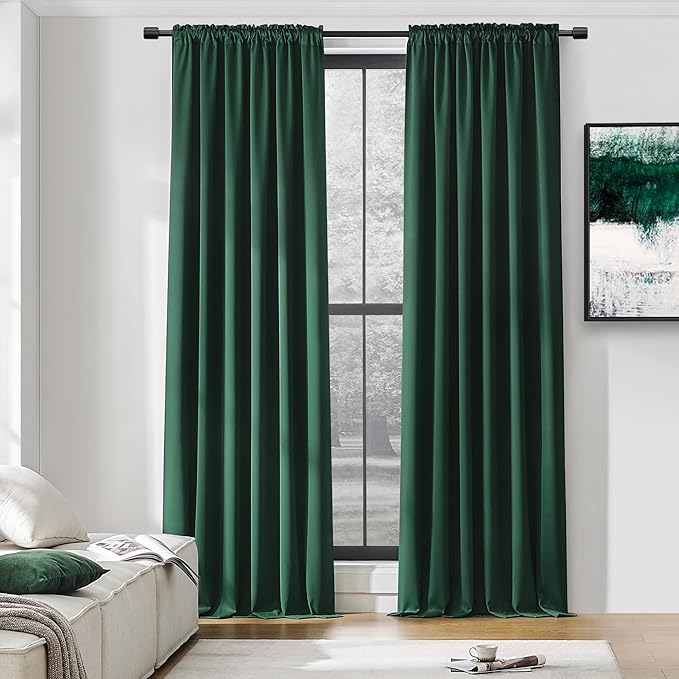 DONREN Dark Green Blackout Thermal Insulating Window Curtain Panels by DONREN