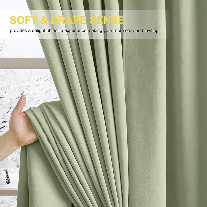 NICETOWN Coconut Green 100% Blackout Chenille Curtains - Image 7