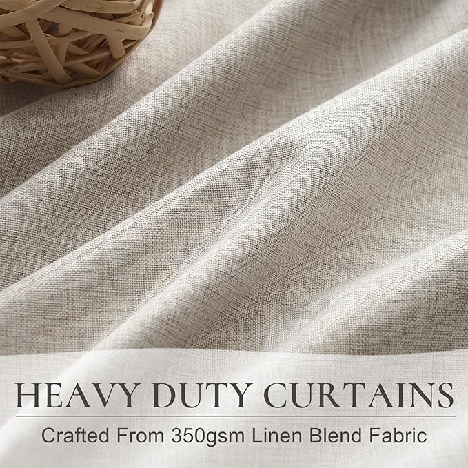 Blackout Curtains 100 Inches Extra Wide Natural Linen Curtains 84 Inch Length - Image 4