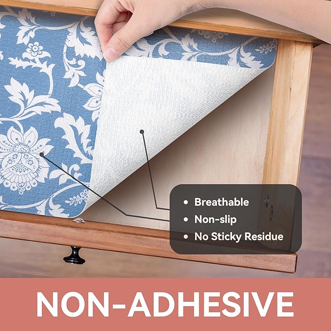 RAY STAR Shelf Liner, 12 Inch x 10 Feet Non Adhesive Floral Kitchen Cabinet - Image 8