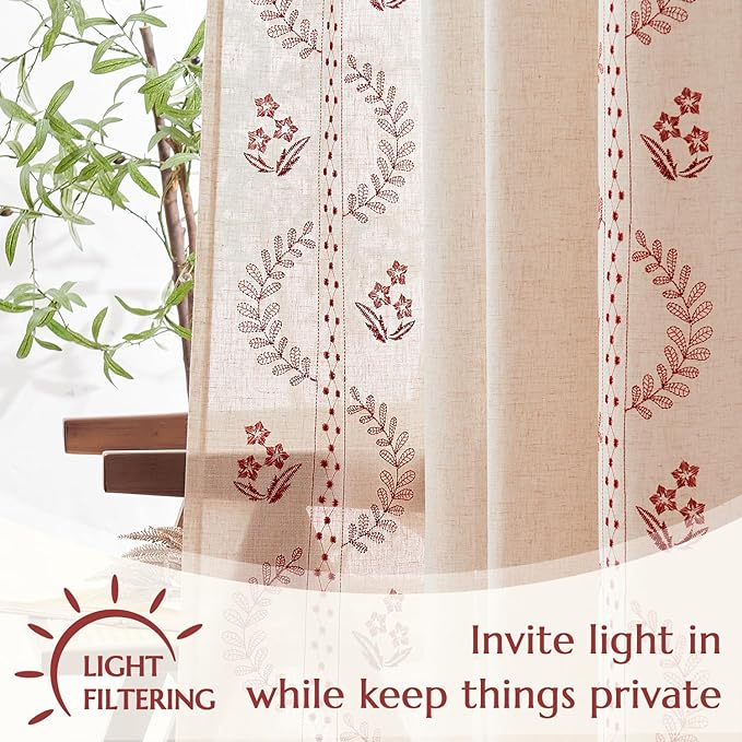 jinchan Belrose Linen Curtains for Bedroom Floral Curtains 84 Inch Length Linen - Image 5