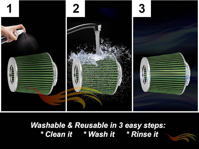 GREEN Inlet Cold Air Intake Cone Replacement Performance Washable Clamp-On Dry - Image 8