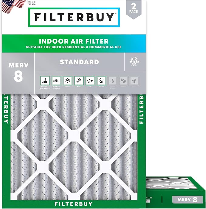 Filterbuy 18x25x2 Air Filter MERV 8 Essential Dust & Allergy Defense, by Filterbuy