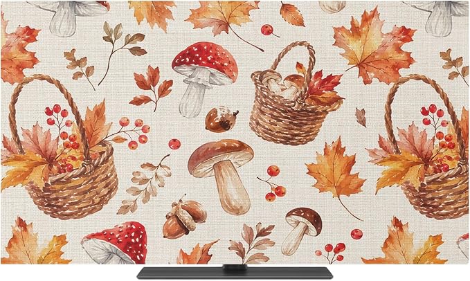 Watercolor Maple Leaves Mushroom Indoor TV Cover, Elastic TV Screen Protector - Image 2