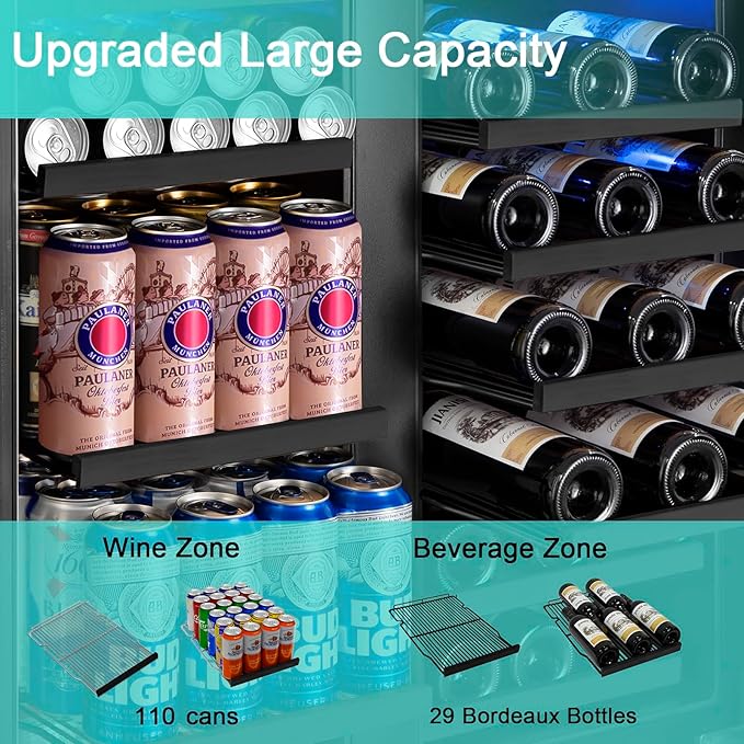30 Inch Wine and Beverage Refrigerator, Upgrade Dual Zone Wine Cooler - Image 3
