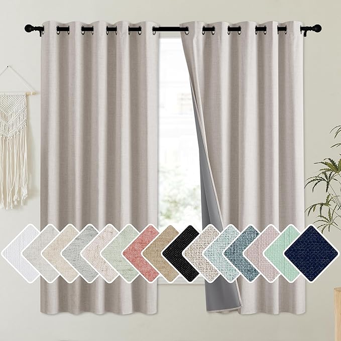 NICETOWN Brich Vintage Open Linen Weave Flax Thermal Curtains, 100% Blackout by NICETOWN