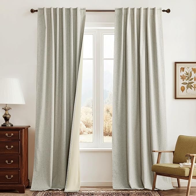 RYB HOME Beige Blackout Curtains 90 inches Long 2 Panels Set, Thermal Insulated by RYBHOME