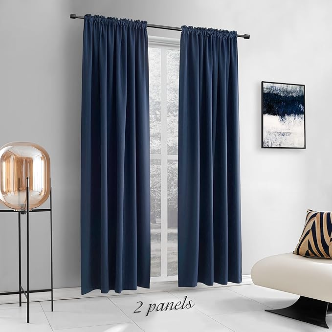 DONREN 108 Inch Length Navy Blue Curtain Panels/Drapes - Image 7