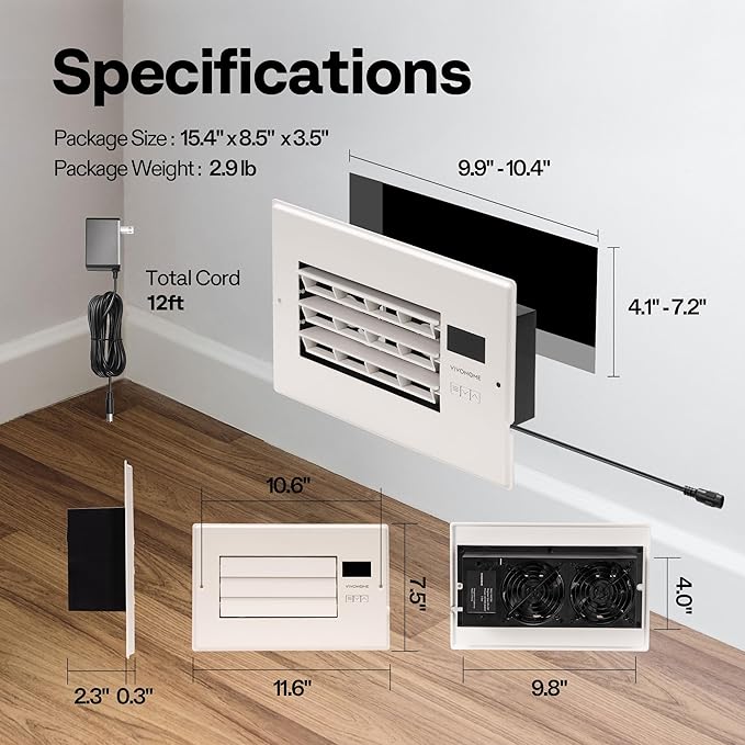 VIVOHOME 6'' x 10'' Opening Register Booster Fan - Image 2