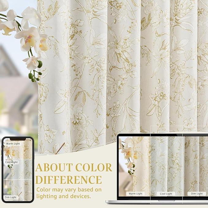 jinchan Floral Curtains 63 Inch Length Mustard Yellow Flower Linen Farmhouse - Image 6