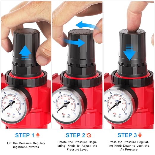 TAILONZ PNEUMATIC 0-150PSI 3/8 Inch NPT Red Industrial Grade 4 Stage Air Drying - Image 7
