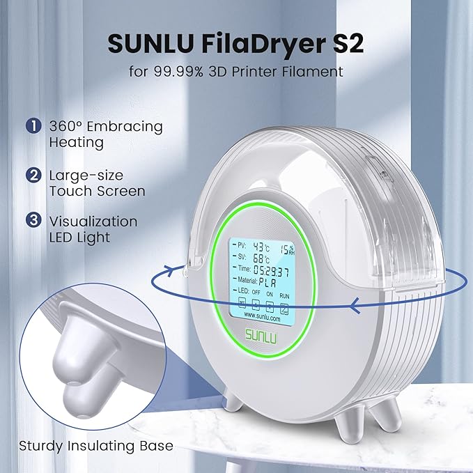 SUNLU Official 3D Printer Filament Dryer S2, Temperature up to 70°C, Built-in - Image 2