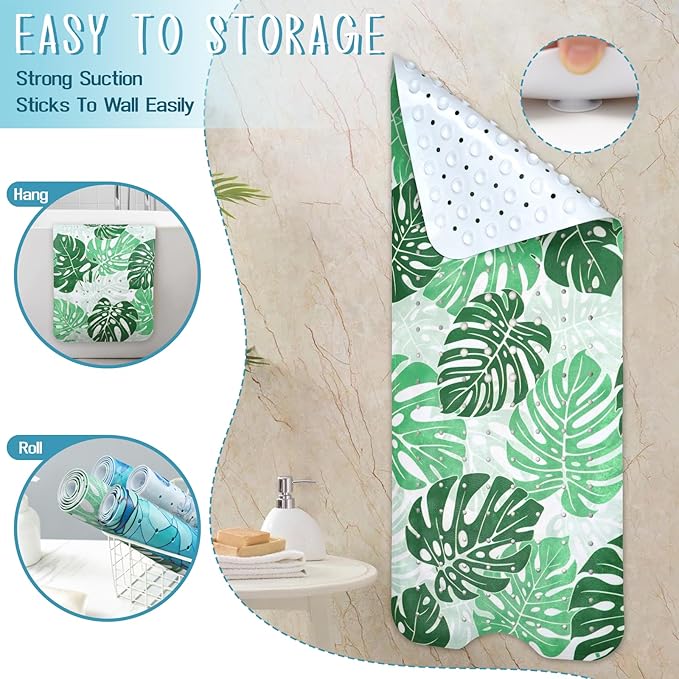 Tropical Leaves Bathtub Mat Non Slip, Boho Bath Tub Mat Baby Bath Mats - Image 5