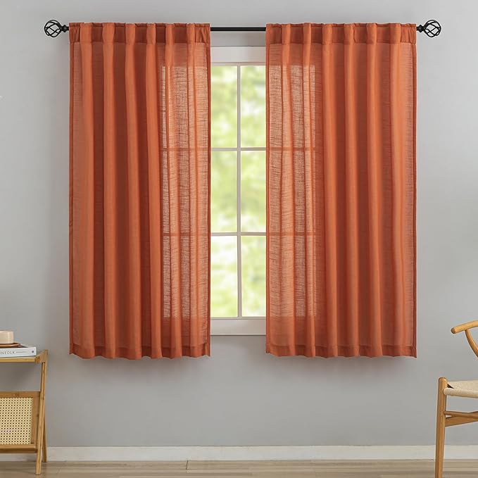DONREN Burnt Orange Back Tab Curtains 48 Inches Long 2 Panels by DONREN
