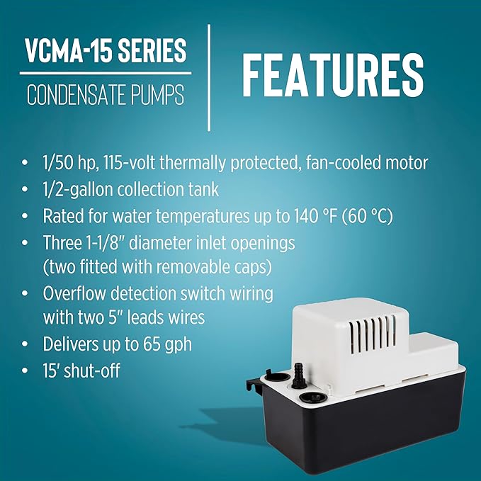 Little Giant VCMA-15ULST 115 Volt, 65 GPH, 1/50 HP Automatic Condensate Removal - Image 5