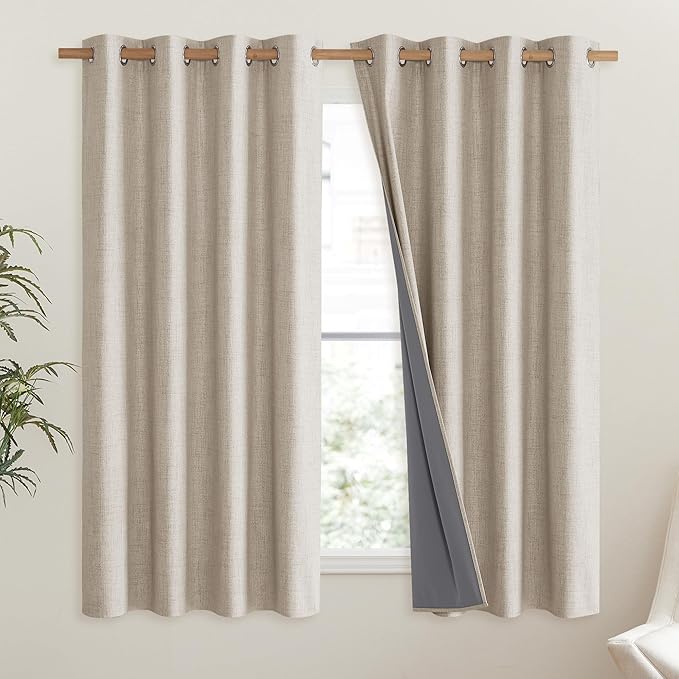 NICETOWN Oatmeal Vintage Open Linen Weave Flax Thermal Curtains, 100% Blackout - Image 2