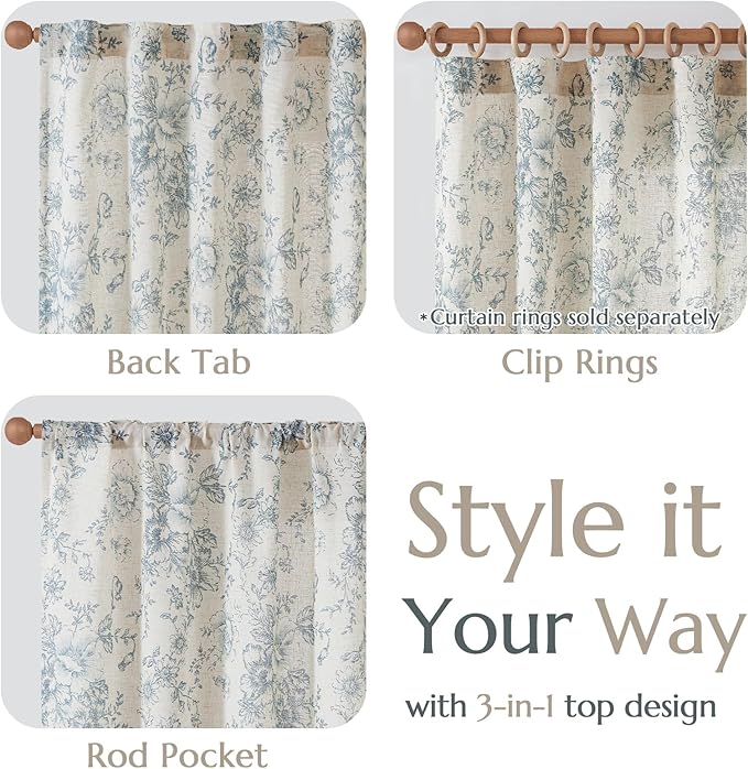 jinchan Linen Floral Curtains 100 Inch Extra Wide - Image 5
