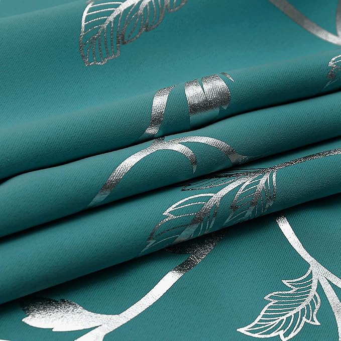 BUHUA Blackout Curtain 2 Panel Set Silver Vine Foil Print Thermal Insulated - Image 6
