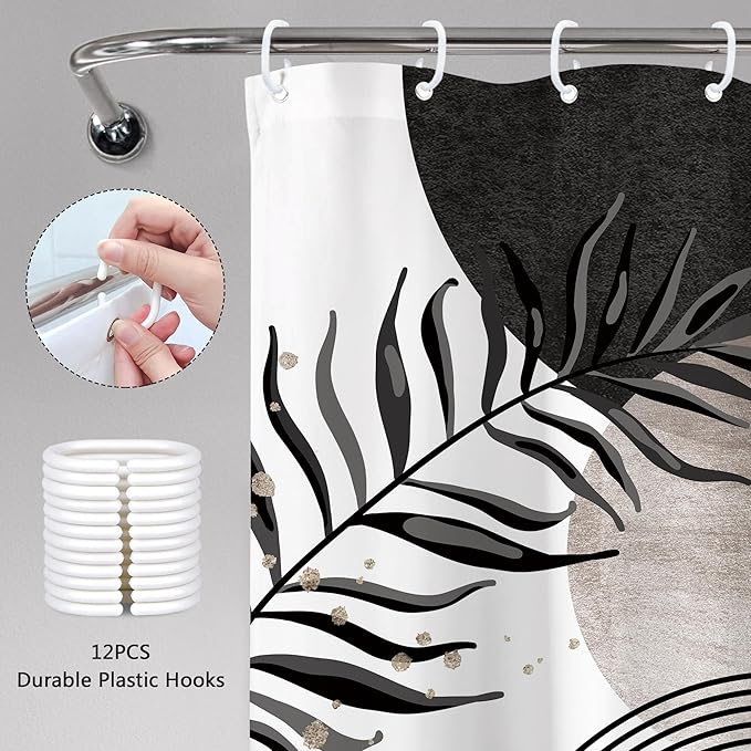 Black Grey Boho Shower Curtain 60Wx72H Bohemian Mid Century Modern Abstract - Image 6