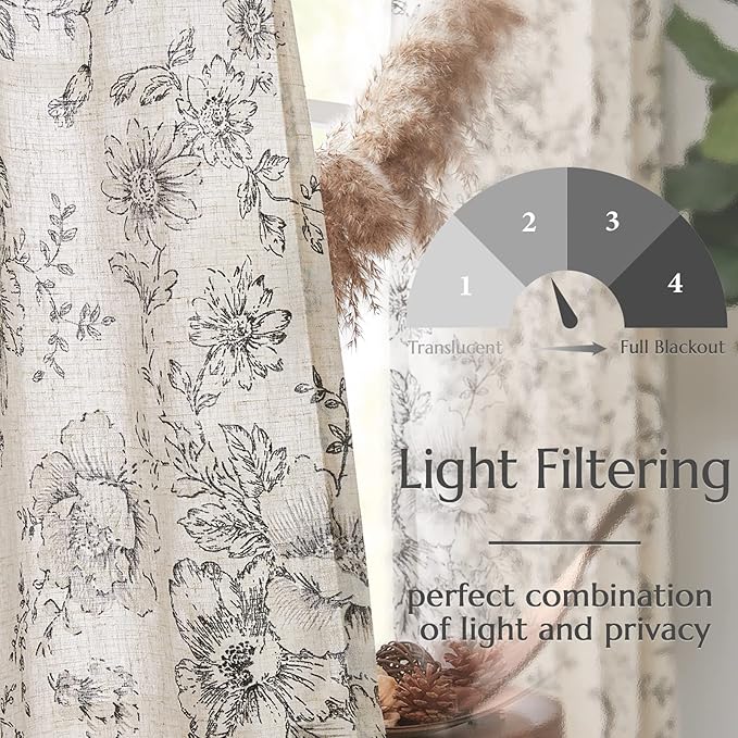 jinchan Linen Floral Curtains 63 Inch Length - Image 5