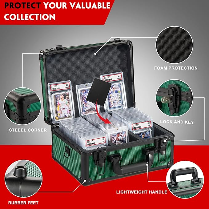 Graded Card Storage Box, Trading Cards Slab Carrying Case, 3 Row Green Hard - Image 4