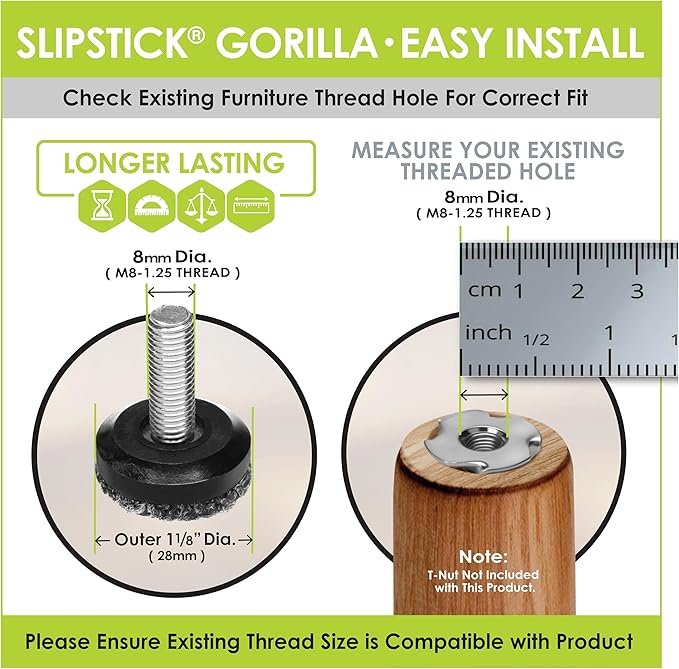 Slipstick Gorilla Outdoor Adjustable Furniture Levelers Weatherproof Screw in - Image 5
