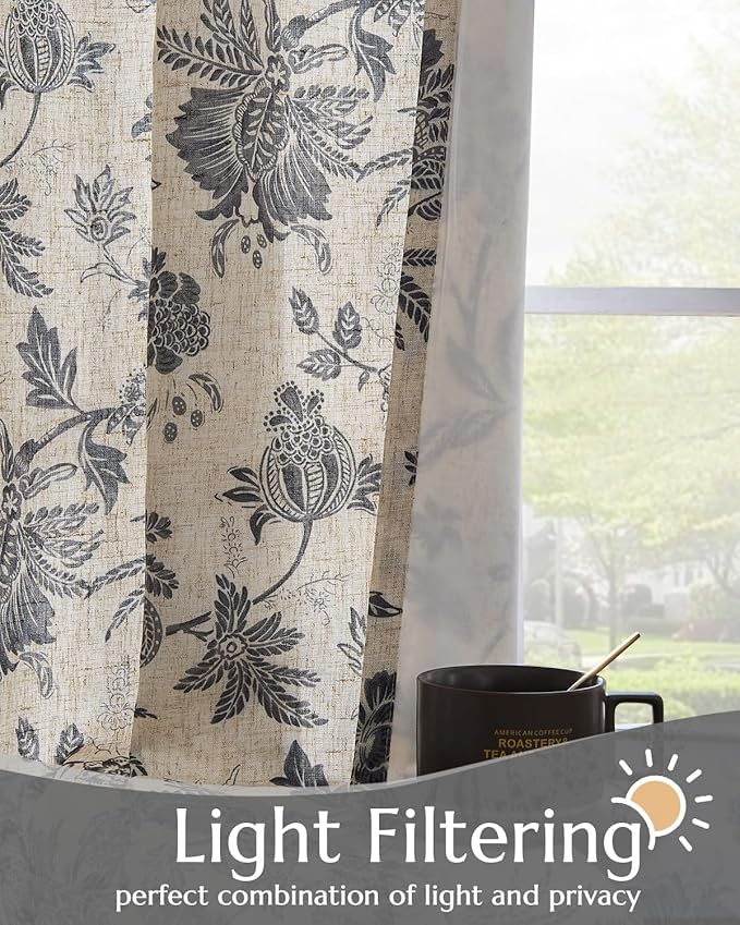 jinchan Lined Linen Floral Curtains - Image 3