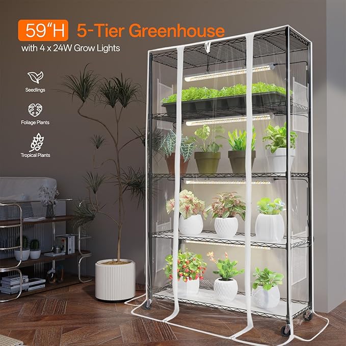 Bstrip Indoor Greenhouse with Grow Light, Mini Green House with 4 Pack 24W Full - Image 3