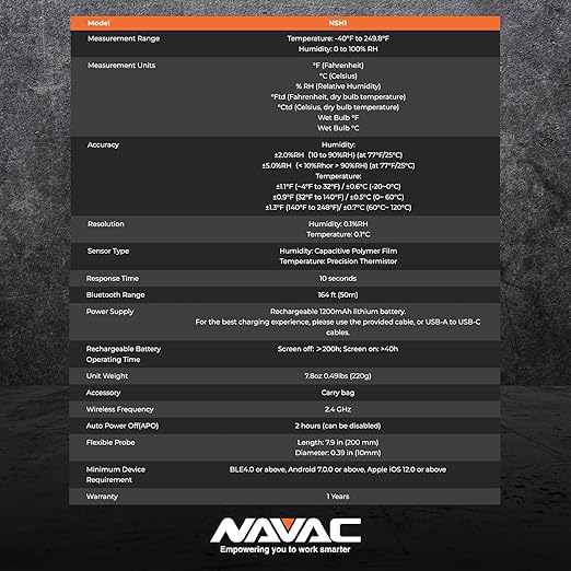 NAVAC NSH1 Bluetooth Psychrometer - Image 7