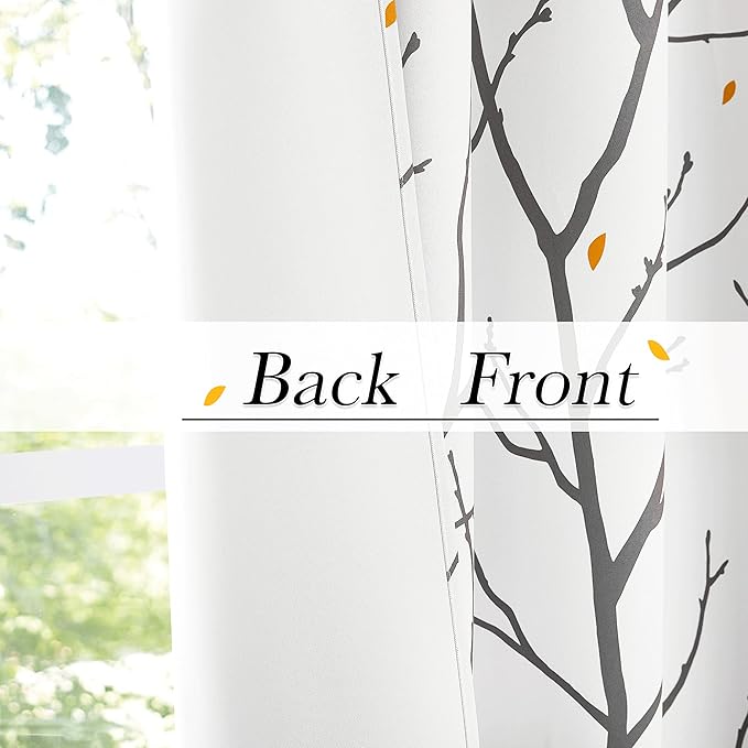 NICETOWN White Curtains with Grey Twist Branches & Flowerrain Pattern, W52 x L63 - Image 4