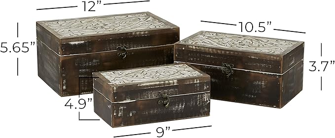 Deco 79 Wood Floral Handmade Decorative Box Decorative Keepsake Boxes - Image 10