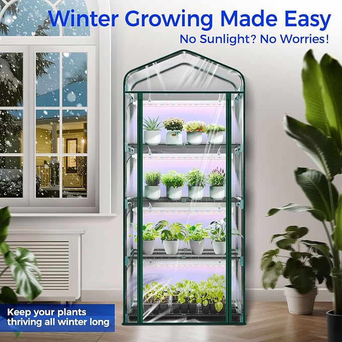 Indoor Greenhouse with Grow Light, Ohuhu 4-Tier Mini Green House - Image 5