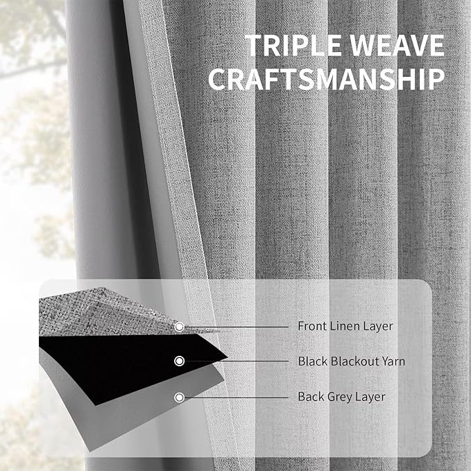 CUCRAF Linen 100% Blackout Curtains 84 Inch Length 2 Panels Set, Back Tab and - Image 6