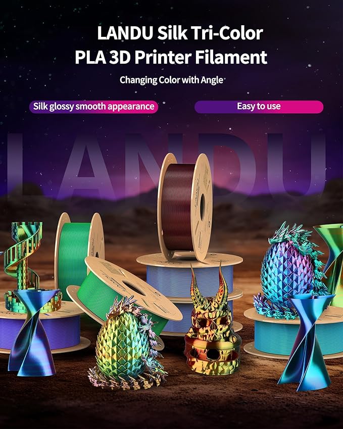 LANDU Silk Tri-Color PLA Filament 1.75mm 1Kg, Triple Color Silk PLA Filament - Image 6