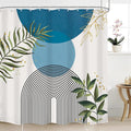 Blue Boho Modern Shower Curtain 72Wx72H Mid Century Abstract Gold Green Leaves by MitpokBrand