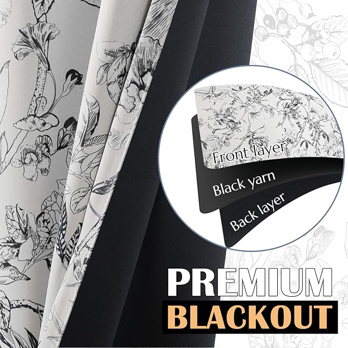 jinchan Floral 95% Blackout Curtains - Image 4