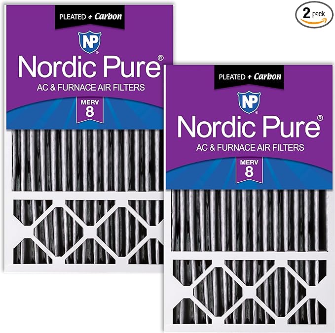 Nordic Pure 16x25x5 Pleated MERV 8 Plus Carbon Air Filters 2 Pack | Actual by NordicPure