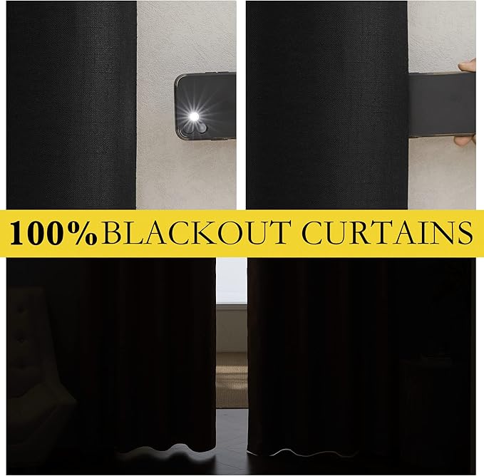 NICETOWN Vintage Open Linen Weave Flax Thermal Black Curtains - Image 2