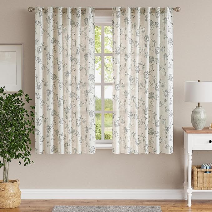 jinchan Linen Curtains Floral Curtains 63 Inch Length - Image 2