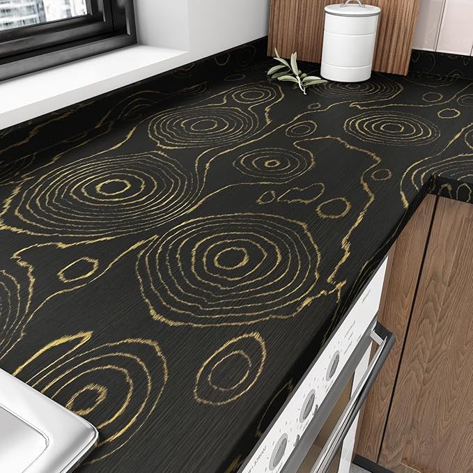 WESTICK 24" x 120" Large Black/Gold Wood Contact Paper - Image 2