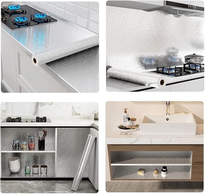 Kitchen Backsplash Wallpaper Peel and Stick Aluminum Foil Contact Paper Self - Image 3