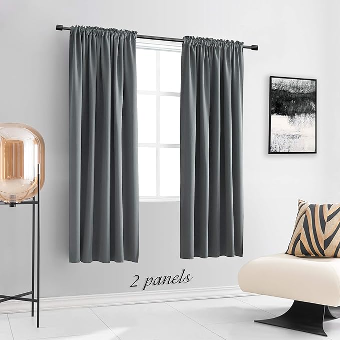 DONREN 72 Inch Length Medium Grey Blackout Curtains - Image 2