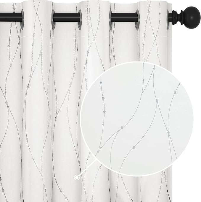 Deconovo Blackout Grommet Silver Pattern Printed Curtains, Pure White, 52W x 84L by Deconovo