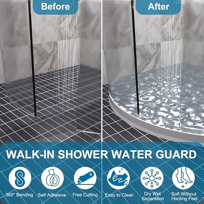 Collapsible Shower Threshold Water Dam 2"H 67"L Shower Water Barrier Water - Image 2