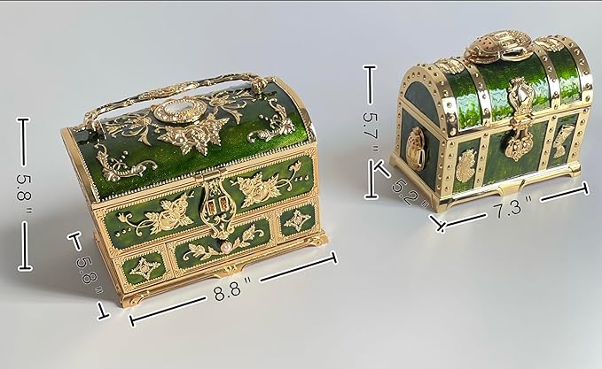 Retro Jewelry Box Arched Vintage Rectangular Metal Chest Necklace Ring Earrings - Image 3