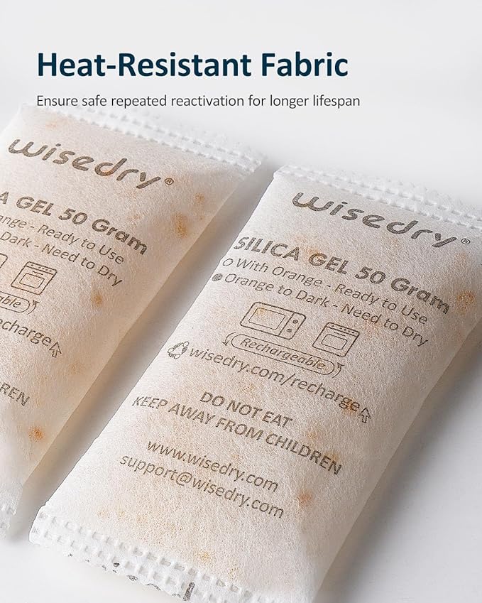 wisedry 50 Gram Silica Gel Packets Microwave Fast Reactivate Desiccan Packs - Image 5