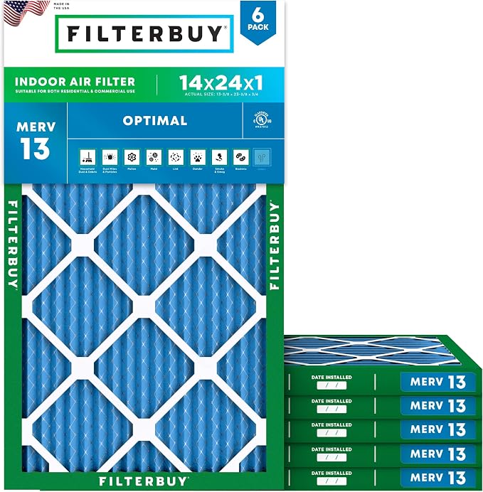 Filterbuy 14x24x1 Air Filter MERV 13 Optimal Smoke & Allergy Defense, by Filterbuy