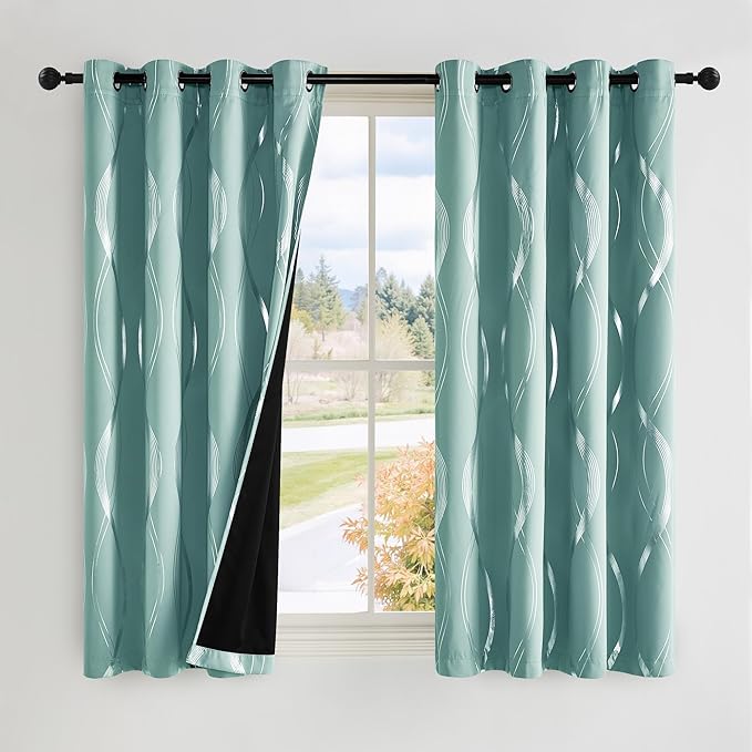 NICETOWN 100% Blackout Aqua Blue Curtain Panels 63 inches 2 Pieces, 52 inches by NICETOWN