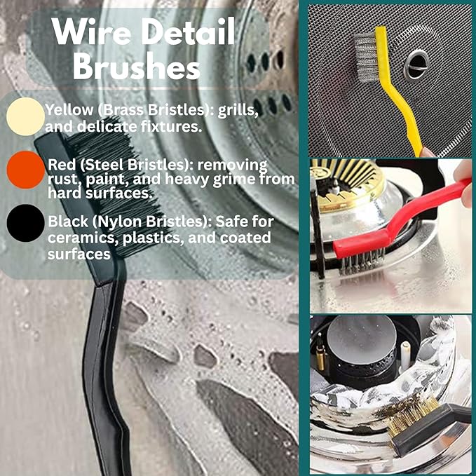 Crevice Cleaning Brush Set 11-Piece Multi-Purpose Hard & Soft Bristle Brushes - Image 7