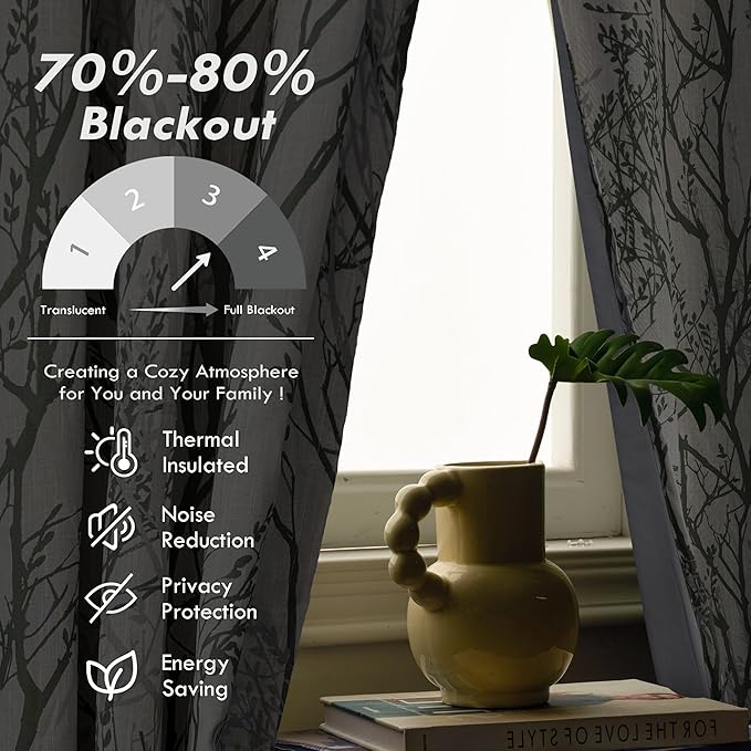 DriftAway Linen Printed Blackout Curtains Tree Branch Pattern Double Layer 96 - Image 5